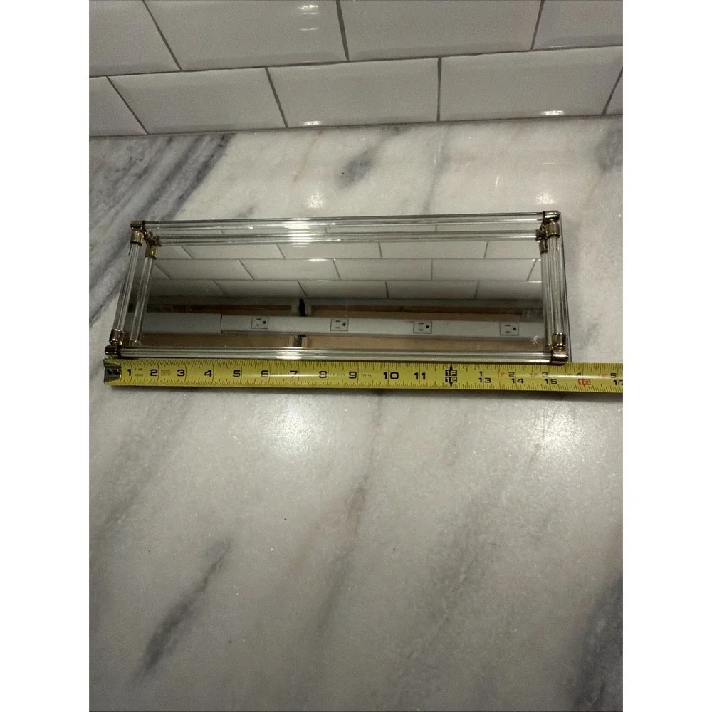 MCM Beveled Mirror & Lucite Rods Dresser Vanity Tray Rare Size ES005